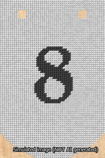 A simulated image of the stitched needlepoint design: Banner 13m Curved 8 Black on White. Not A.I. generated.
