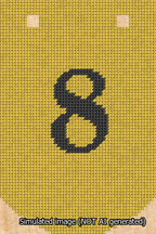 A simulated image of the stitched needlepoint design: Banner 13m Curved 8 Black on Yellow. Not A.I. generated.