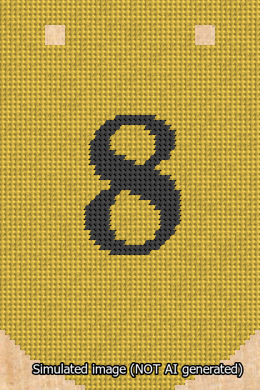 A simulated image of the stitched needlepoint design: Banner 13m Curved 8 Black on Yellow. Not A.I. generated.
