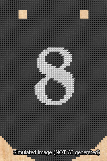 A simulated image of the stitched needlepoint design: Banner 13m Curved 8 White on Black. Not A.I. generated.