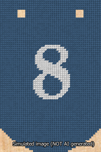 A simulated image of the stitched needlepoint design: Banner 13m Curved 8 White on Blue. Not A.I. generated.