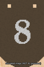 A simulated image of the stitched needlepoint design: Banner 13m Curved 8 White on Brown. Not A.I. generated.