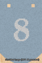 A simulated image of the stitched needlepoint design: Banner 13m Curved 8 White on Light Blue. Not A.I. generated.