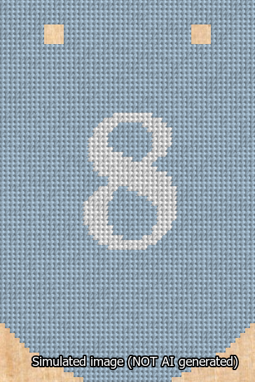 A simulated image of the stitched needlepoint design: Banner 13m Curved 8 White on Light Blue. Not A.I. generated.