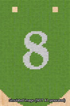 A simulated image of the stitched needlepoint design: Banner 13m Curved 8 White on Light Green. Not A.I. generated.