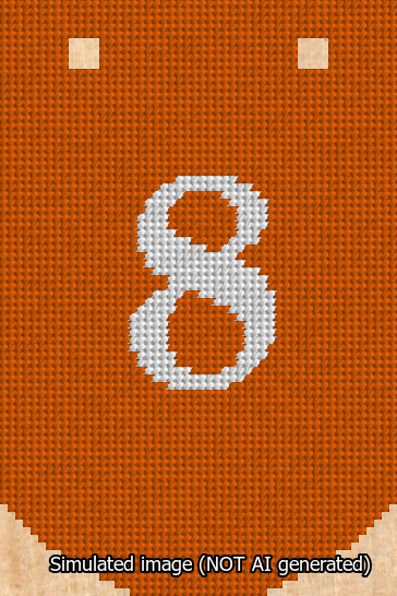 A simulated image of the stitched needlepoint design: Banner 13m Curved 8 White on Orange. Not A.I. generated.