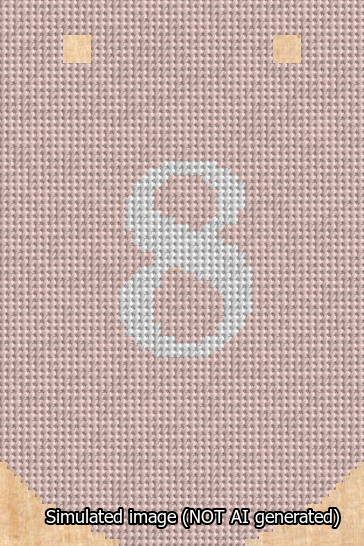 A simulated image of the stitched needlepoint design: Banner 13m Curved 8 White on Pink. Not A.I. generated.