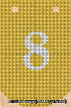 A simulated image of the stitched needlepoint design: Banner 13m Curved 8 White on Yellow. Not A.I. generated.