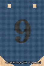 A simulated image of the stitched needlepoint design: Banner 13m Curved 9 Black on Blue. Not A.I. generated.