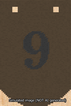 A simulated image of the stitched needlepoint design: Banner 13m Curved 9 Black on Brown. Not A.I. generated.