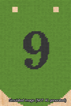 A simulated image of the stitched needlepoint design: Banner 13m Curved 9 Black on Light Green. Not A.I. generated.