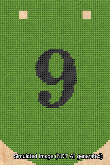 A simulated image of the stitched needlepoint design: Banner 13m Curved 9 Black on Light Green. Not A.I. generated.