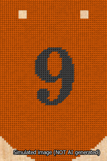 A simulated image of the stitched needlepoint design: Banner 13m Curved 9 Black on Orange. Not A.I. generated.