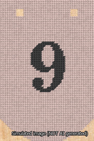 A simulated image of the stitched needlepoint design: Banner 13m Curved 9 Black on Pink. Not A.I. generated.