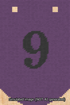 A simulated image of the stitched needlepoint design: Banner 13m Curved 9 Black on Purple. Not A.I. generated.