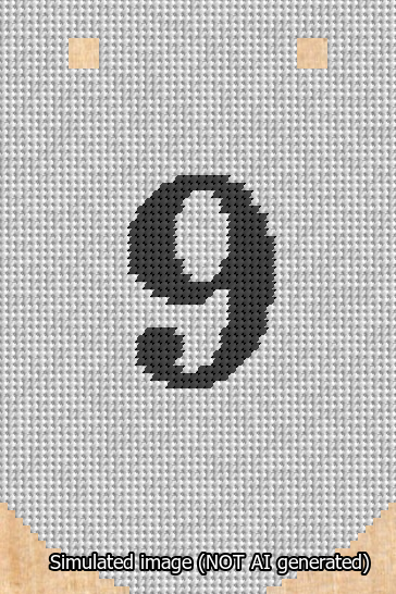 A simulated image of the stitched needlepoint design: Banner 13m Curved 9 Black on White. Not A.I. generated.