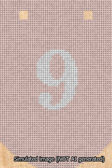 A simulated image of the stitched needlepoint design: Banner 13m Curved 9 White on Pink. Not A.I. generated.
