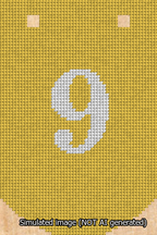 A simulated image of the stitched needlepoint design: Banner 13m Curved 9 White on Yellow. Not A.I. generated.