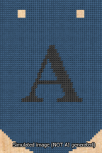 A simulated image of the stitched needlepoint design: Banner 13m Curved A Black on Blue. Not A.I. generated.