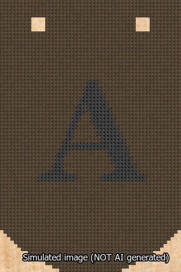 A simulated image of the stitched needlepoint design: Banner 13m Curved A Black on Brown. Not A.I. generated.