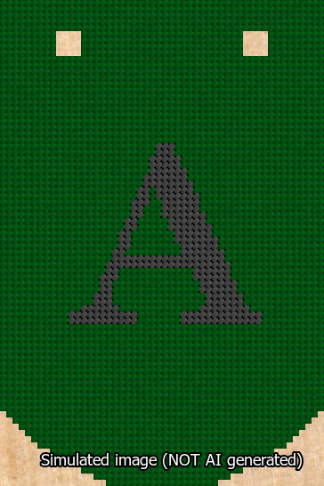 A simulated image of the stitched needlepoint design: Banner 13m Curved A Black on Green. Not A.I. generated.