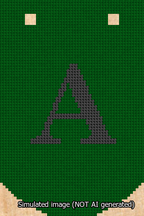 A simulated image of the stitched needlepoint design: Banner 13m Curved A Black on Green. Not A.I. generated.
