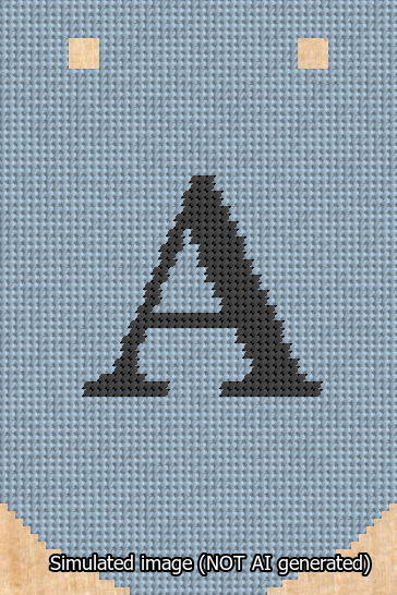 A simulated image of the stitched needlepoint design: Banner 13m Curved A Black on Light Blue. Not A.I. generated.