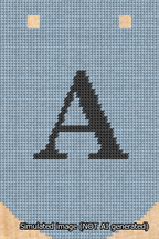 A simulated image of the stitched needlepoint design: Banner 13m Curved A Black on Light Blue. Not A.I. generated.