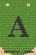 A simulated image of the stitched needlepoint design: Banner 13m Curved A Black on Light Green. Not A.I. generated.