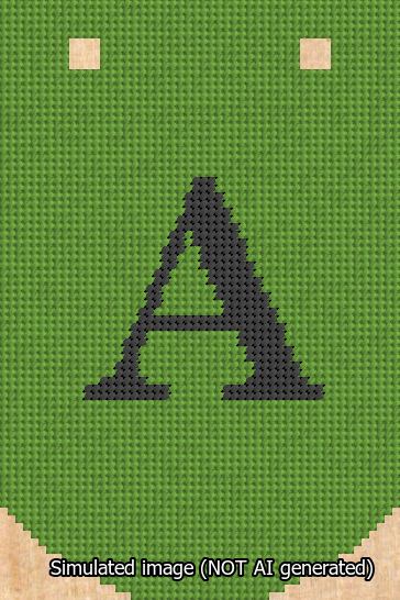 A simulated image of the stitched needlepoint design: Banner 13m Curved A Black on Light Green. Not A.I. generated.