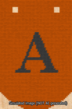 A simulated image of the stitched needlepoint design: Banner 13m Curved A Black on Orange. Not A.I. generated.