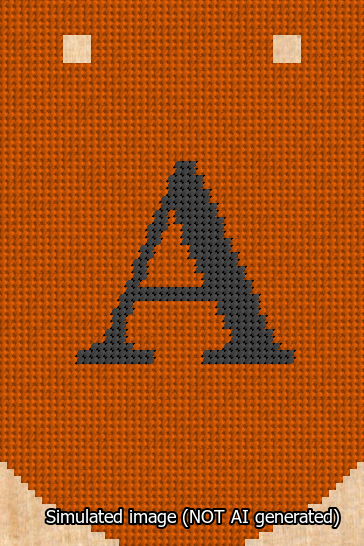 A simulated image of the stitched needlepoint design: Banner 13m Curved A Black on Orange. Not A.I. generated.