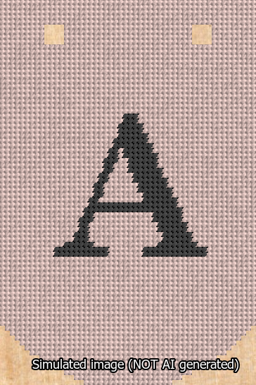 A simulated image of the stitched needlepoint design: Banner 13m Curved A Black on Pink. Not A.I. generated.