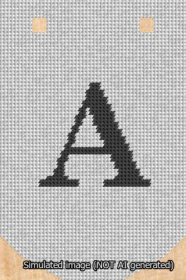 A simulated image of the stitched needlepoint design: Banner 13m Curved A Black on White. Not A.I. generated.