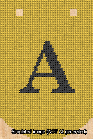 A simulated image of the stitched needlepoint design: Banner 13m Curved A Black on Yellow. Not A.I. generated.