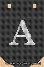 A simulated image of the stitched needlepoint design: Banner 13m Curved A White on Black. Not A.I. generated.