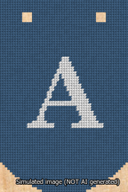 A simulated image of the stitched needlepoint design: Banner 13m Curved A White on Blue. Not A.I. generated.