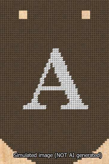 A simulated image of the stitched needlepoint design: Banner 13m Curved A White on Brown. Not A.I. generated.