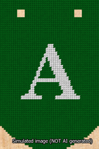 A simulated image of the stitched needlepoint design: Banner 13m Curved A White on Green. Not A.I. generated.