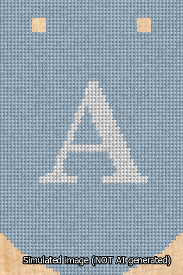 A simulated image of the stitched needlepoint design: Banner 13m Curved A White on Light Blue. Not A.I. generated.