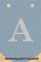 A simulated image of the stitched needlepoint design: Banner 13m Curved A White on Light Blue. Not A.I. generated.