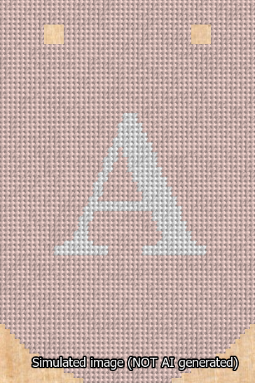 A simulated image of the stitched needlepoint design: Banner 13m Curved A White on Pink. Not A.I. generated.