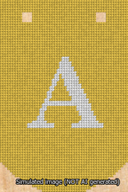 A simulated image of the stitched needlepoint design: Banner 13m Curved A White on Yellow. Not A.I. generated.