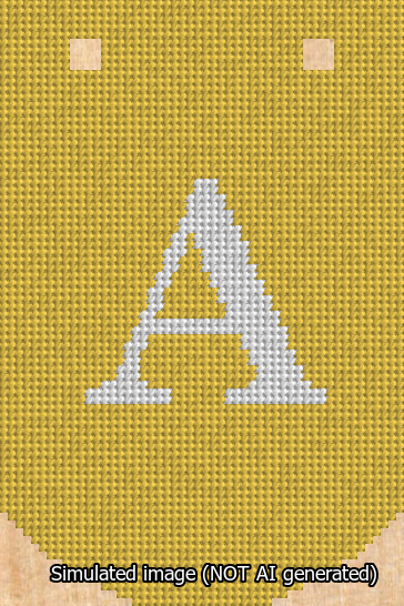 A simulated image of the stitched needlepoint design: Banner 13m Curved A White on Yellow. Not A.I. generated.