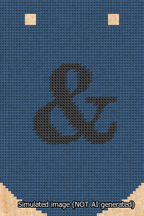 A simulated image of the stitched needlepoint design: Banner 13m Curved Ampersand Black on Blue. Not A.I. generated.