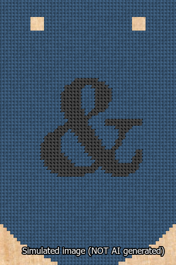 A simulated image of the stitched needlepoint design: Banner 13m Curved Ampersand Black on Blue. Not A.I. generated.