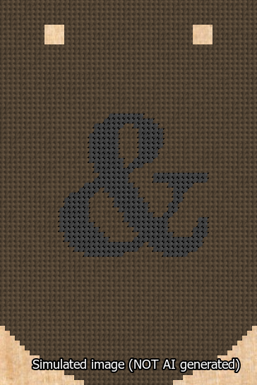 A simulated image of the stitched needlepoint design: Banner 13m Curved Ampersand Black on Brown. Not A.I. generated.