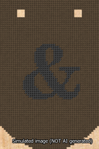 A simulated image of the stitched needlepoint design: Banner 13m Curved Ampersand Black on Brown. Not A.I. generated.