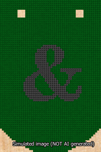 A simulated image of the stitched needlepoint design: Banner 13m Curved Ampersand Black on Green. Not A.I. generated.