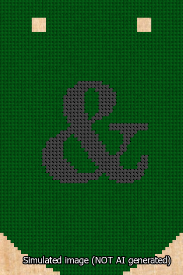 A simulated image of the stitched needlepoint design: Banner 13m Curved Ampersand Black on Green. Not A.I. generated.